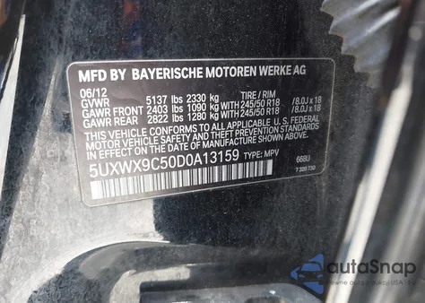 2013 BMW X3 xDrive28I from USA, damaged, VIN 5UXWX9C50D0A13159